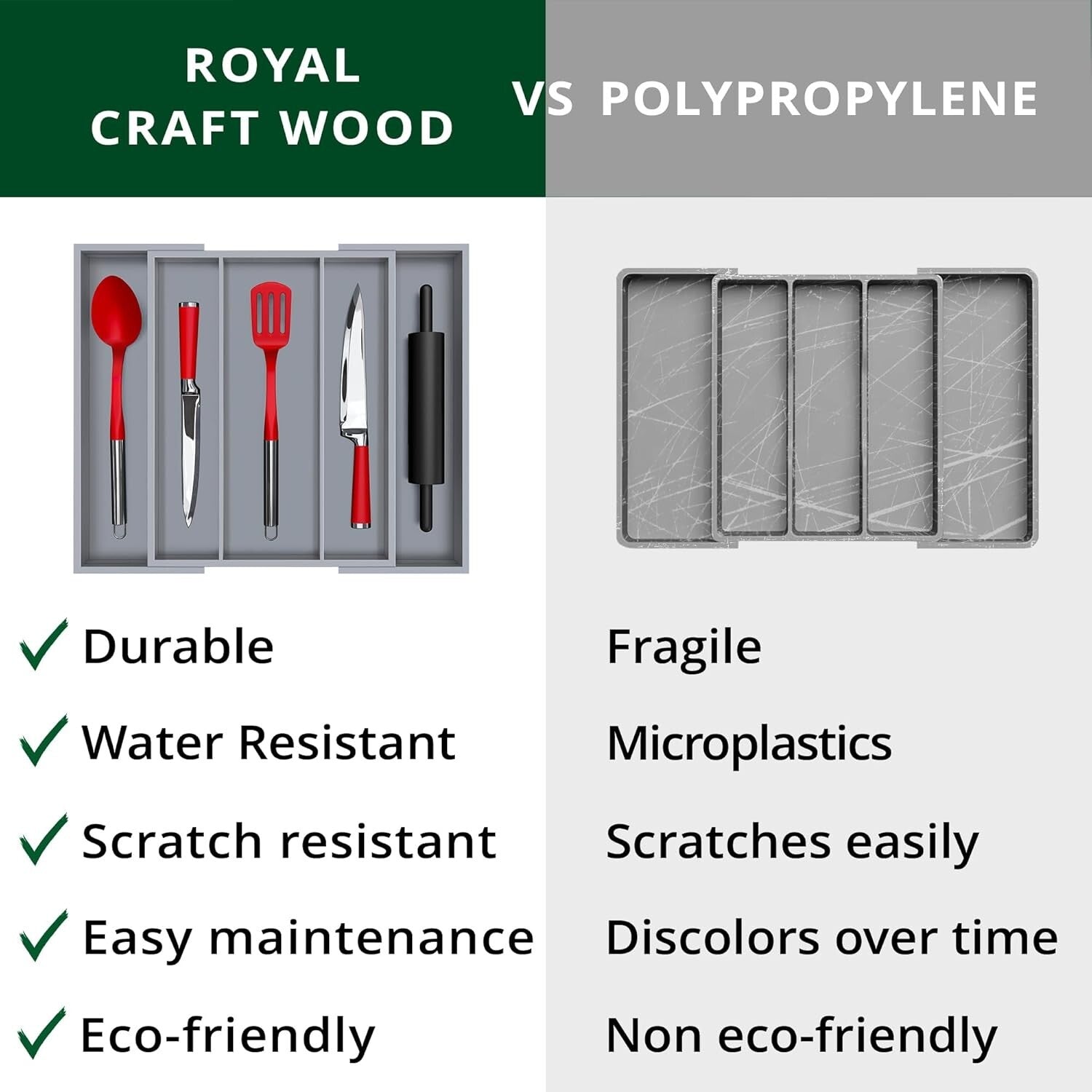 Elegant Bamboo Kitchen Drawer Organizer - Adjustable Silverware and Utensil Tray