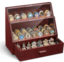 Load image into Gallery viewer, Solid Wood Coin Display Case - Holds 100 Military Medals, No Assembly Required