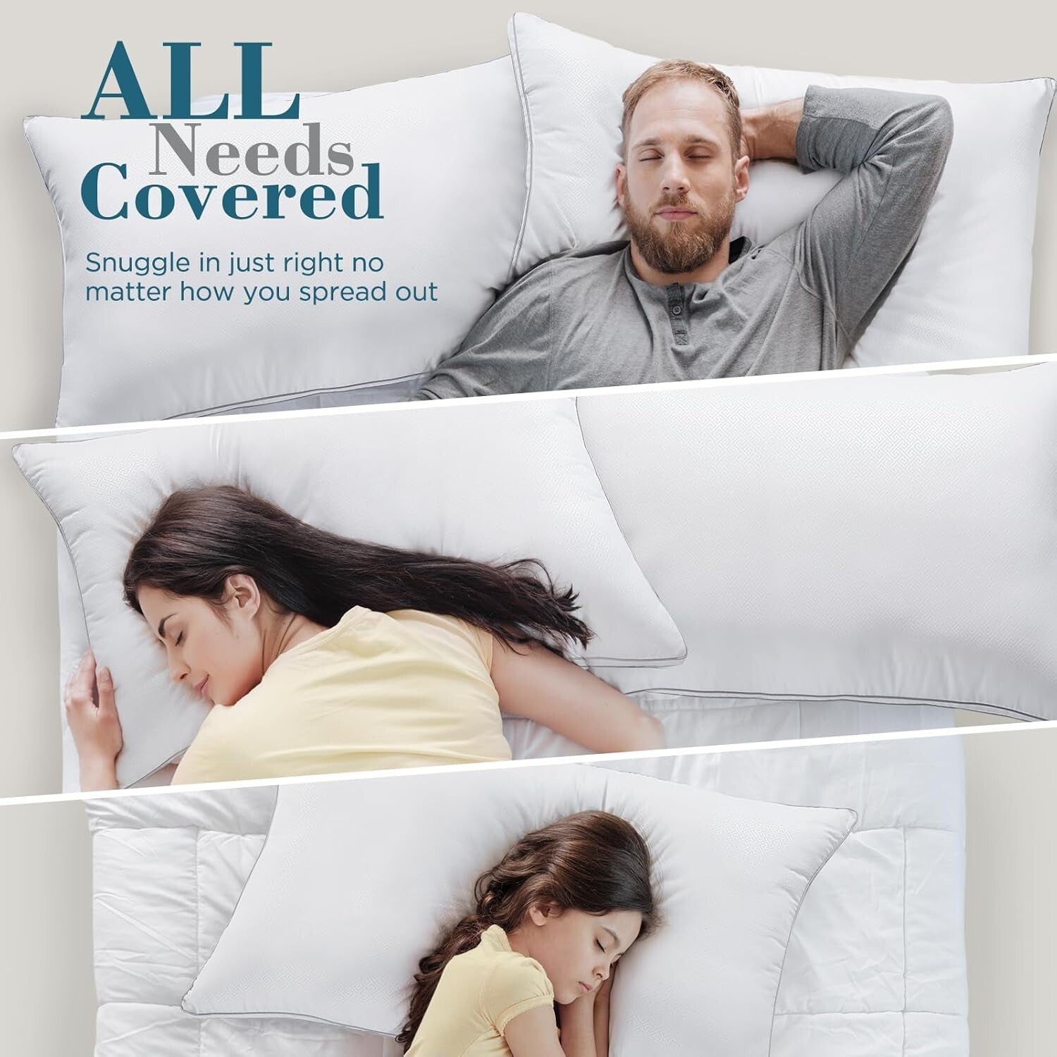 Breathable Down Alternative Gusset Pillows Set of 2 - Machine Washable and Firm