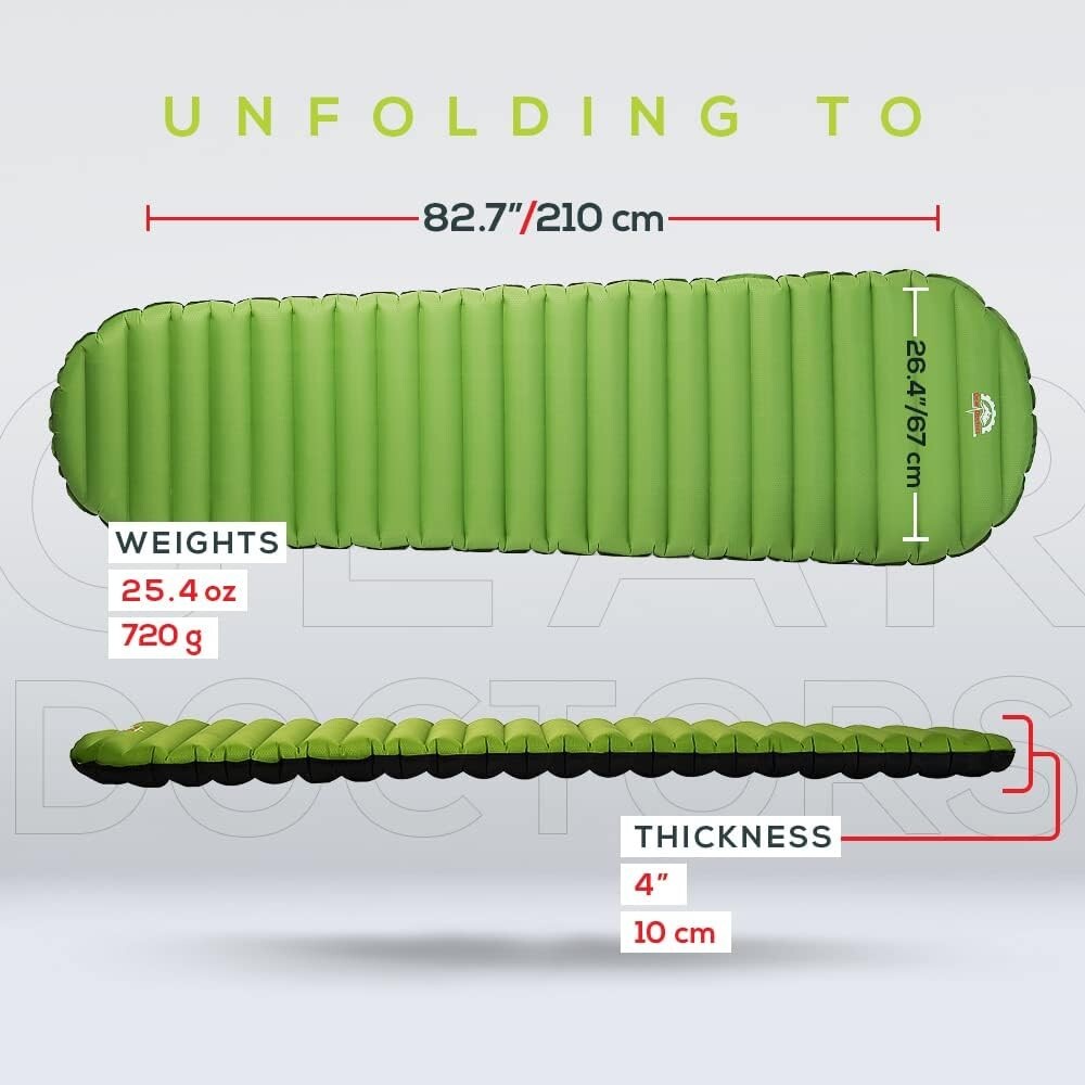 Portable and Foldable Sleeping Pad for Camping - Includes Pump Sack & Repair Kit