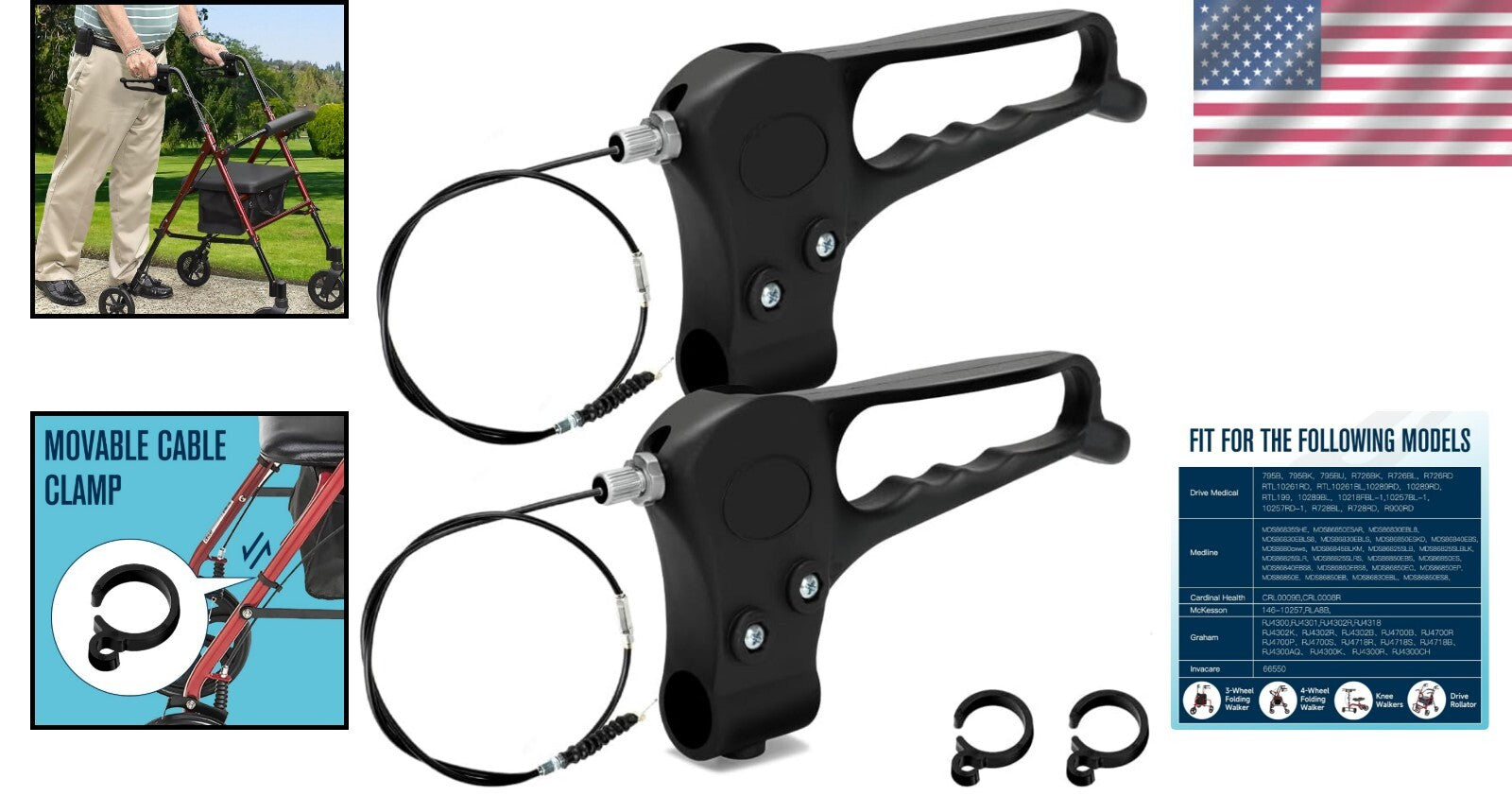 2 Pack High-Quality Hand Brake Assembly for Rollator & Walker Safety