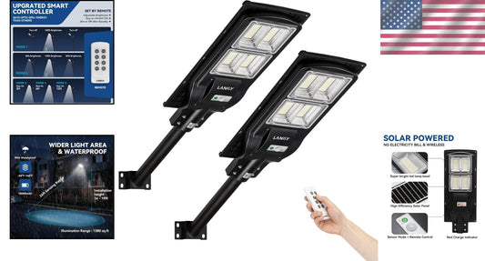 Energy Efficient Solar Street Lights Pack – 1000LM Brightness & Remote Control