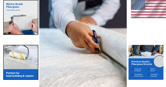 Premium 1.5 Oz Chopped Strand Fiberglass Mat - 125 sq ft Roll for Easy Repairs