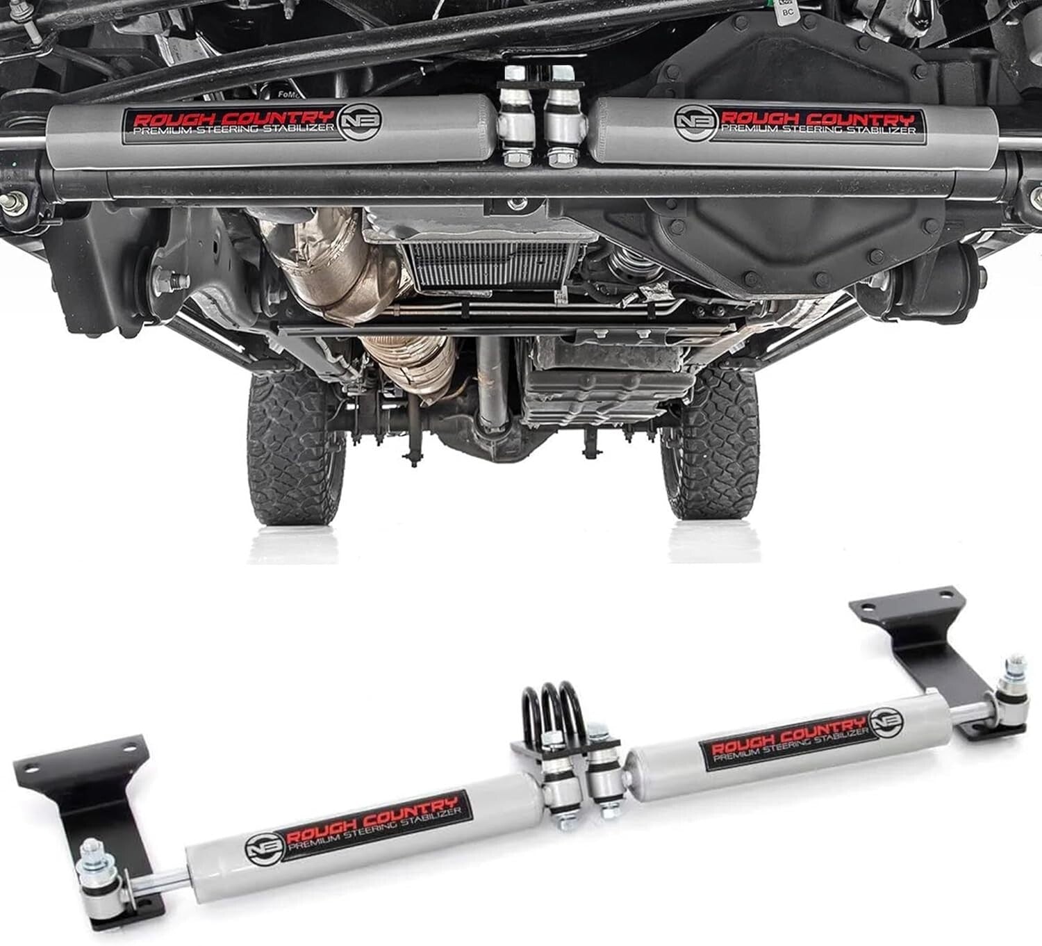 Aluminum Dual Steering Stabilizer for 1999-2004 Ford Super Duty 4WD - Bolt-On