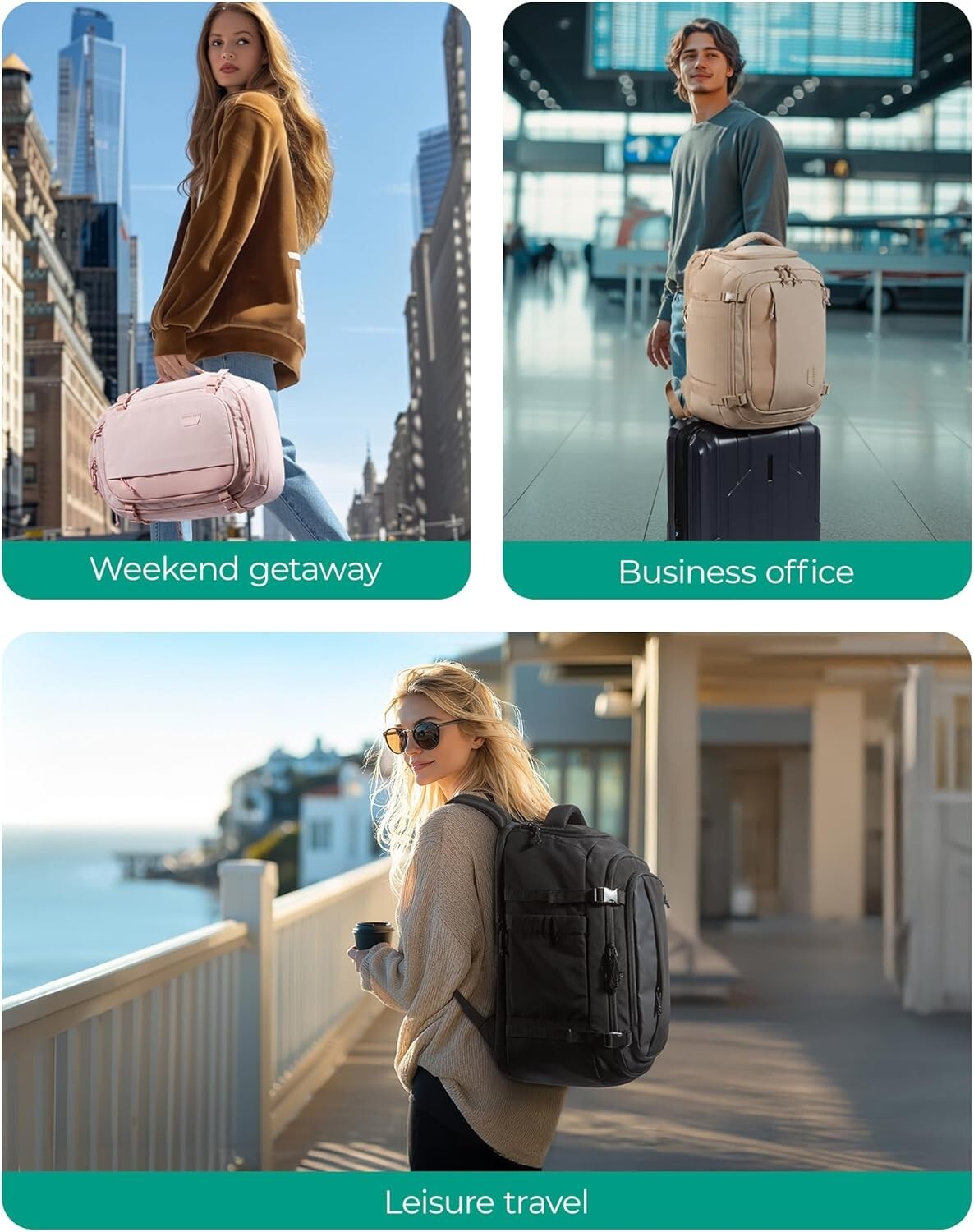 Ergonomic Carry-On Backpack - 30L with Stylish Leather Accents, Water-Resistant