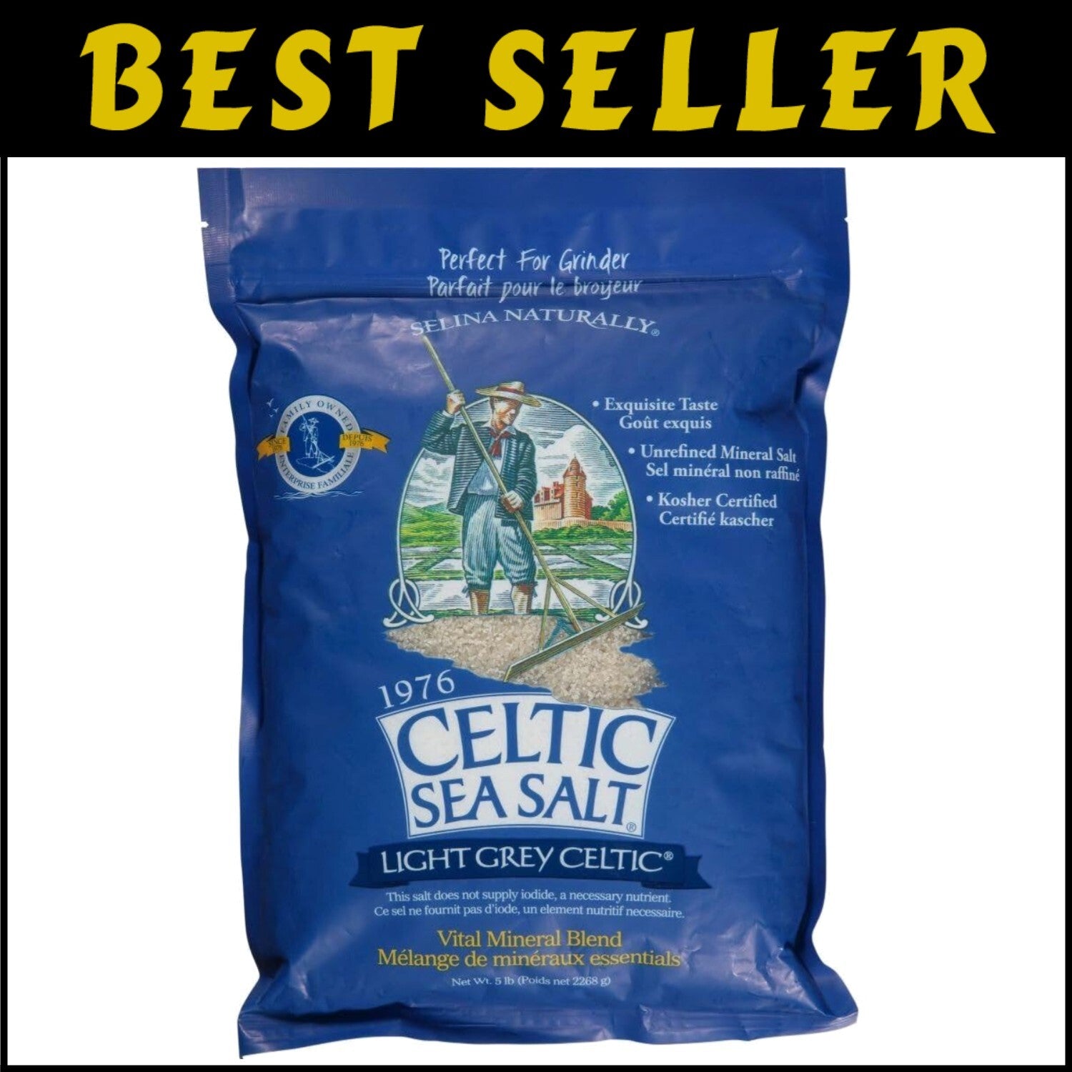 Additive-Free Light Grey Sea Salt - Nutrient-Rich 5lb Resealable Bag for Cooking
