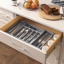 Load image into Gallery viewer, Adjustable Utensil Organizer - Silverware Drawer Tray with 8 Compartments, Grey