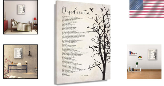 Framed Desiderata Poem Canvas - Inspirational Vintage Wall Art 16x24 Inch