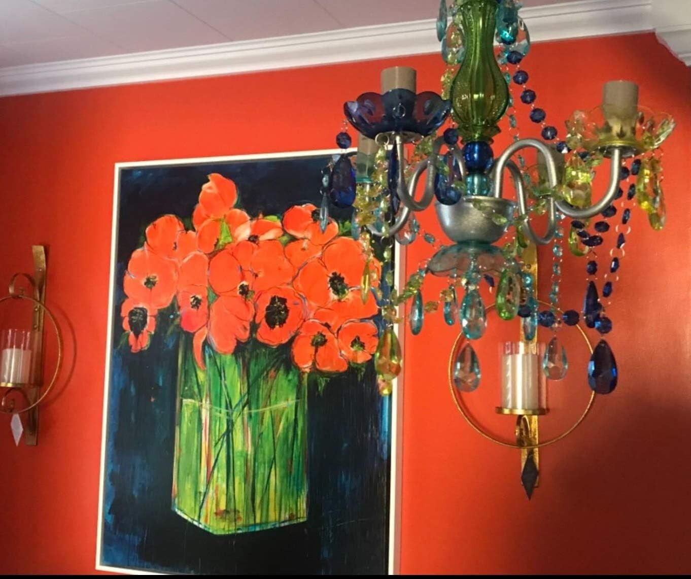 4-Light Plug-in Blue Green Acrylic Crystal Hanging Chandelier - Wedding Elegance