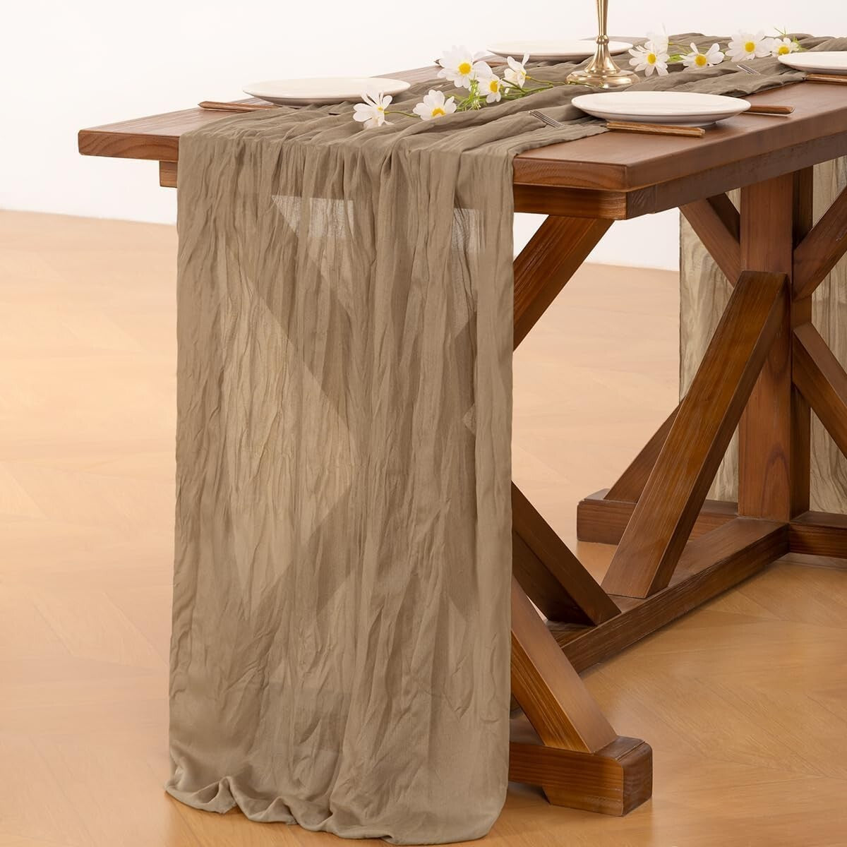 Nude Brown Cheesecloth 120 Inch Table Runner Set of 15 for Weddings & Events