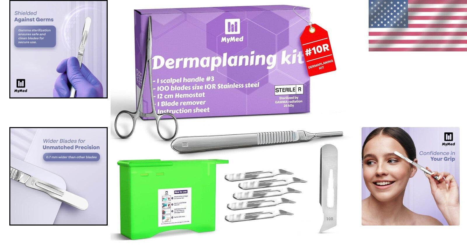 Comprehensive Dermaplaning Scalpel Kit with 100 Sharp 10R Blades and Tools