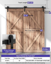 Load image into Gallery viewer, 6FT Rustic Bypass Sliding Barn Door Hardware Kit for Double Doors - Black Steel