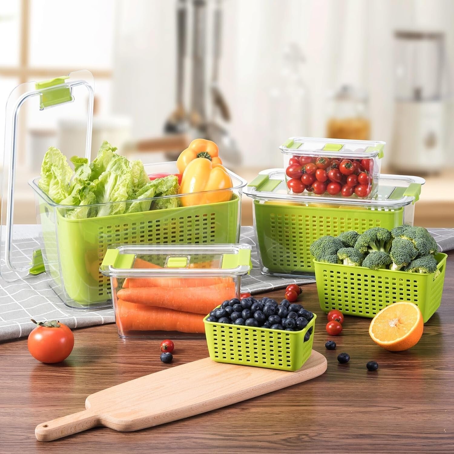 Keep Fruits and Vegetables Fresh - 4 Large BPA-Free Storage Containers with Lids