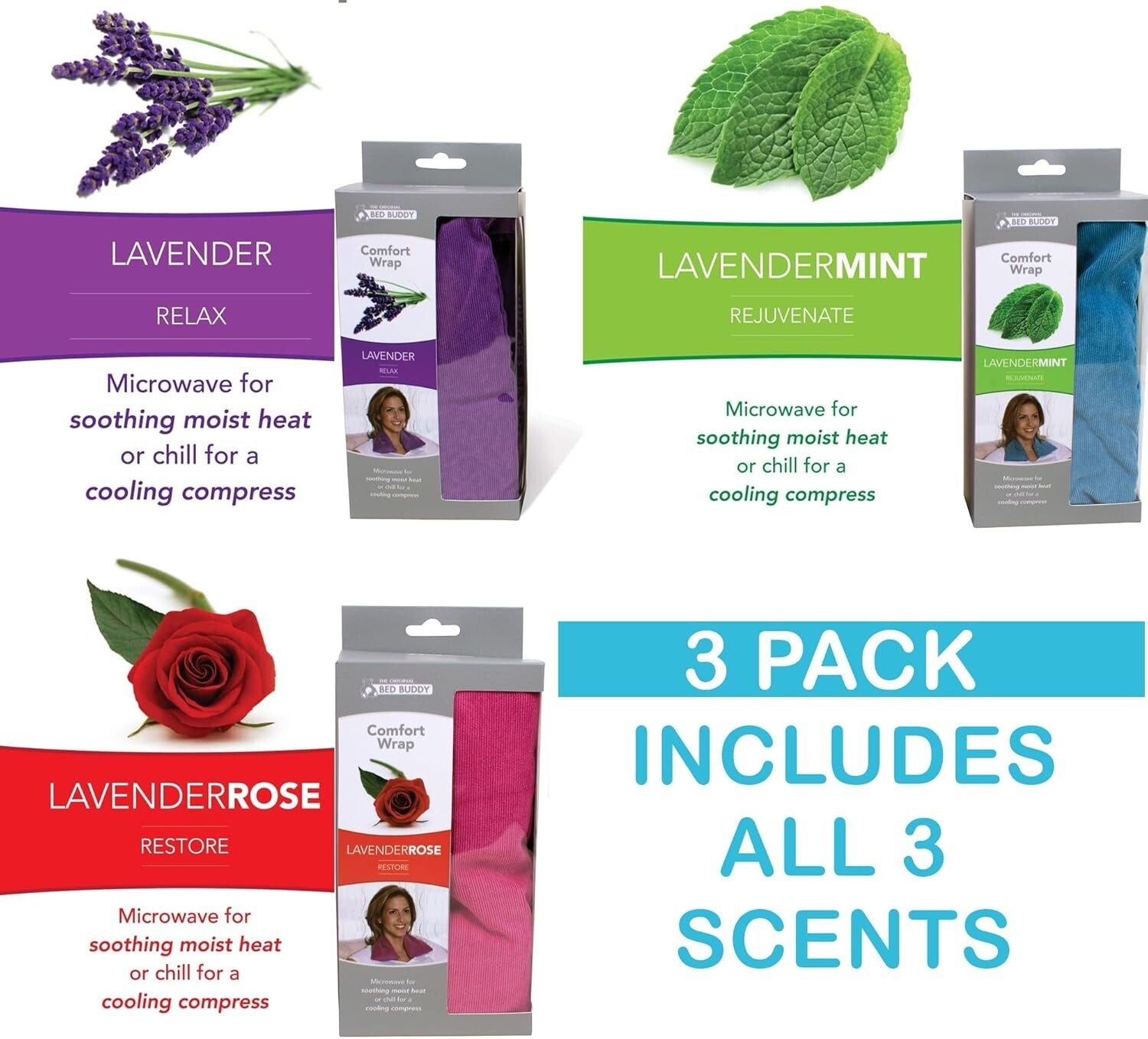 Microwave Heating Pad Gift Pack - 3 Aromatherapy Neck Wraps for Muscle Relief