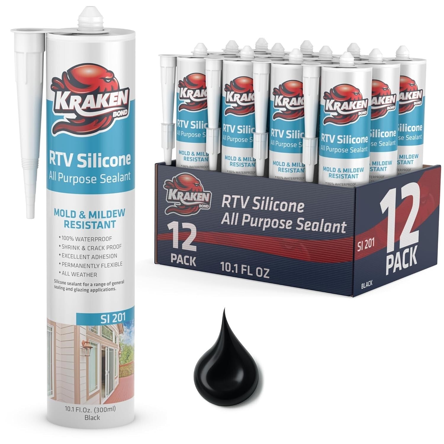 Professional-Grade Black Silicone Caulk - 12x10.1 fl. oz. for All Applications