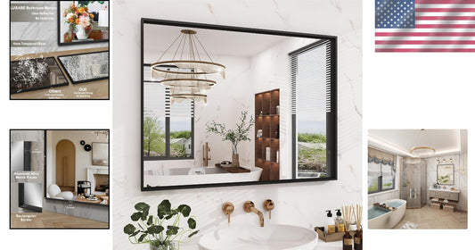 Elegant 40x30 Matte Black Wall Mirror - Anti-Rust, Tempered Glass, Easy Install