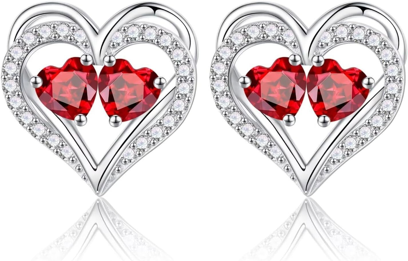 Elegant 925 Sterling Silver Birthstone Heart Earrings - Perfect Anniversary Gift