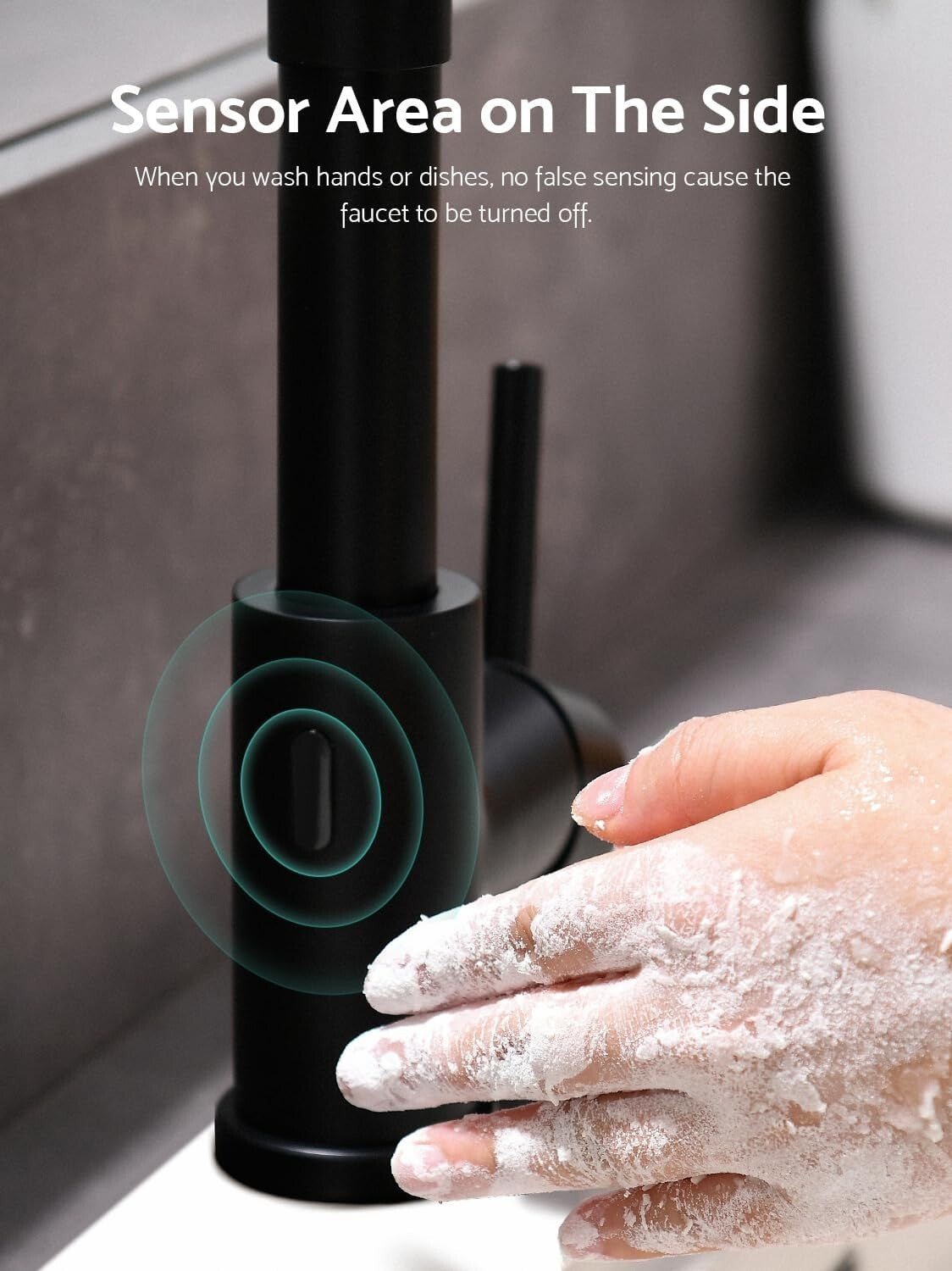 Motion Sensor Black Kitchen Faucet with Space-Saving Design & Easy Installation