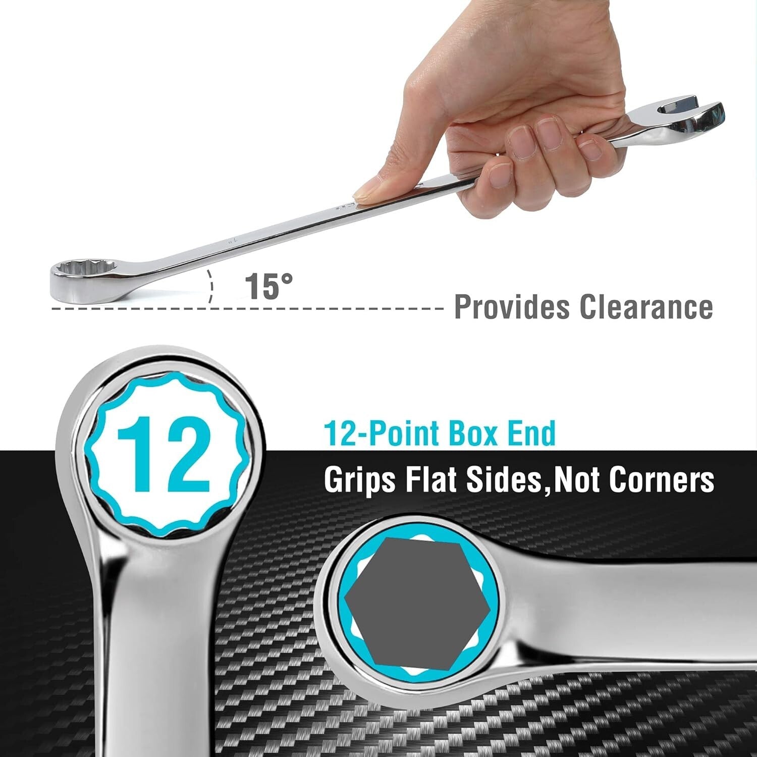 15-Piece Combination Wrench Set - Chrome Vanadium, 12-Point, Portable Pouch