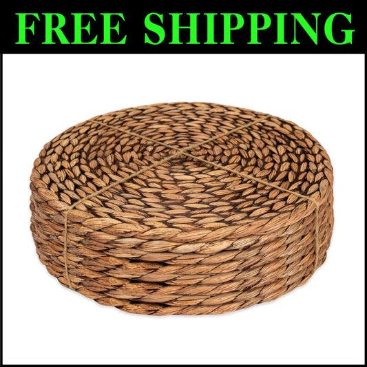 Heat-Resistant Handwoven Water Hyacinth Placemats - Stylish Round Set of 8