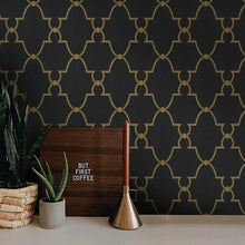 Load image into Gallery viewer, Gold and Black Peel and Stick Wallpaper - Modern Geometric Design 17.7"x393.7"