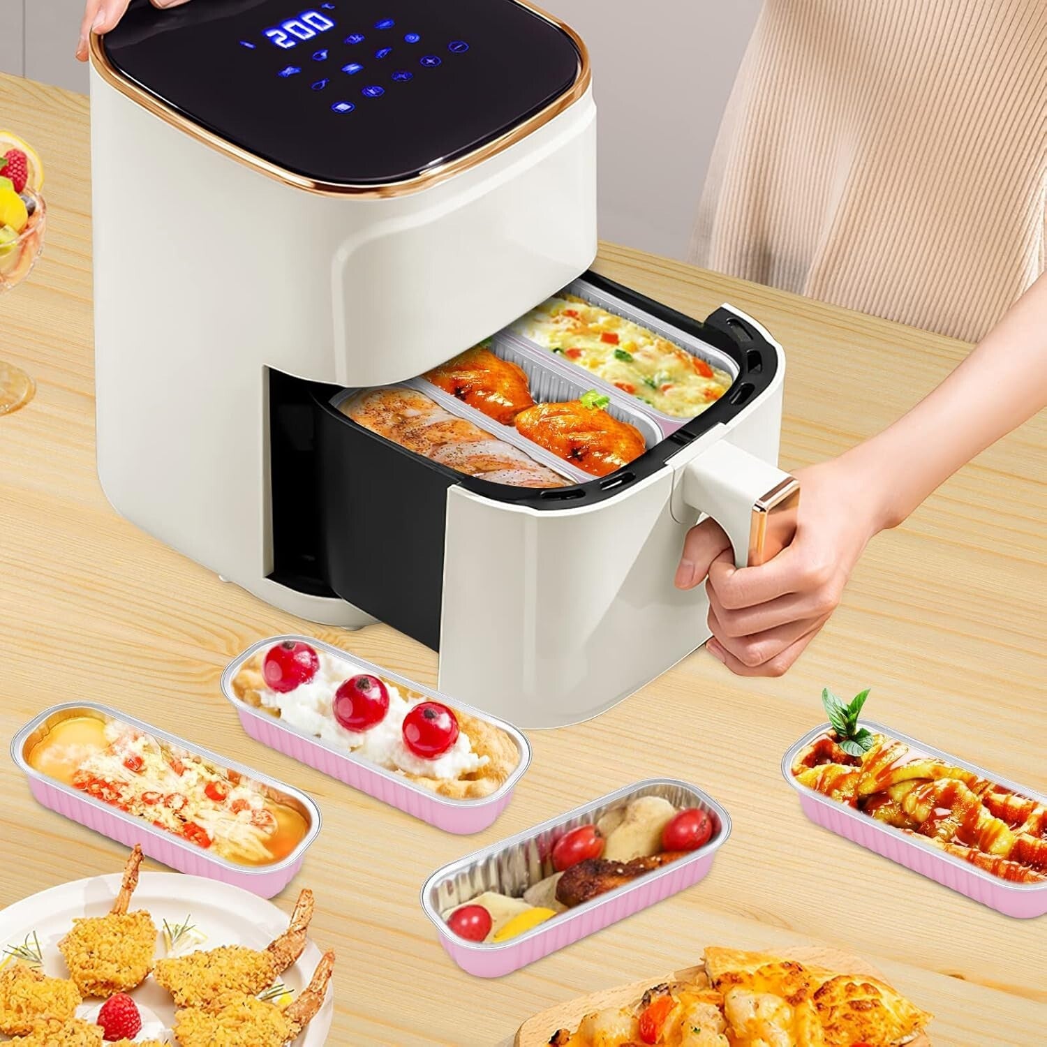 Disposable Mini Baking Cups with Lids - 200 Pink Aluminum Foil Tins for Parties