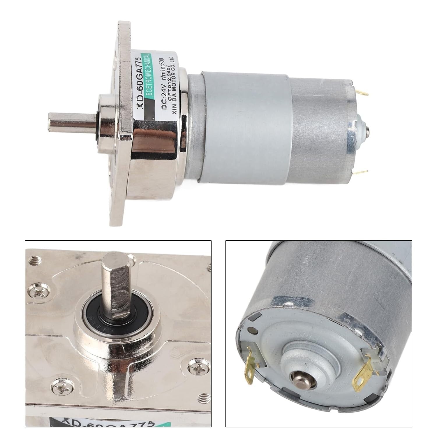 Durable Metal 24V DC Gear Motor 35W – Adjustable Speed and Direction, 500 RPM