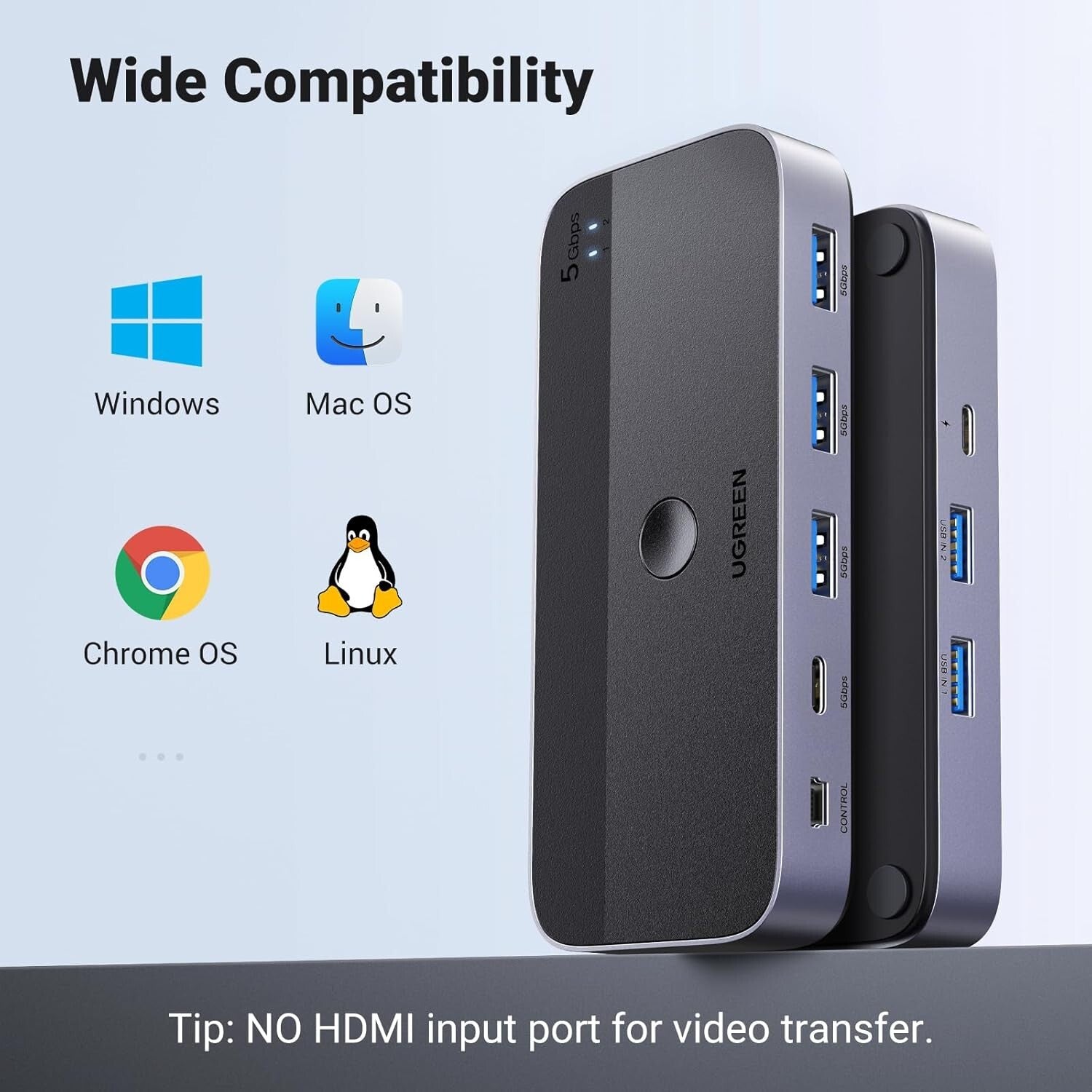 QuickConnect USB Switch for 2 Computers: Share Keyboards, Mice, Printers, More