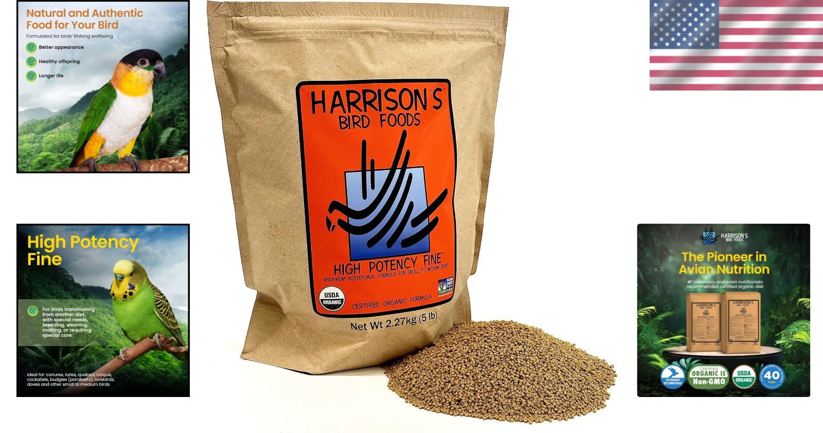 High Potency Organic Bird Food - 25lb Non-GMO Formula for Parrots & Medium Birds