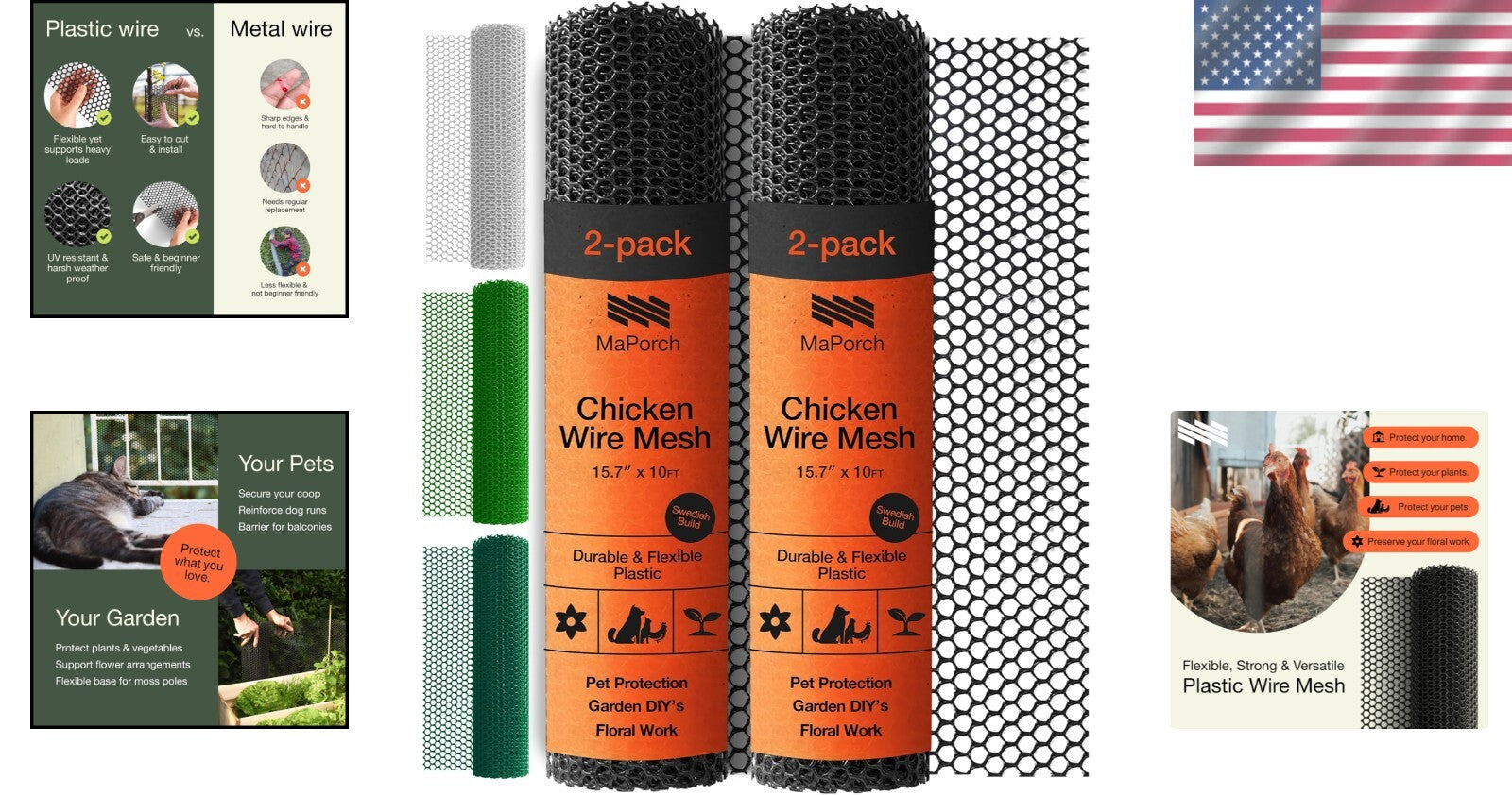 Lightweight 2.29lb Plastic Mesh Fence - Ideal for Balconies & Gardens - 2 Pack