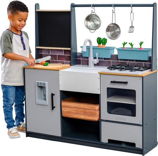 Wooden Farm to Table Play Kitchen with Lights & Sounds - 17 Accessories Included