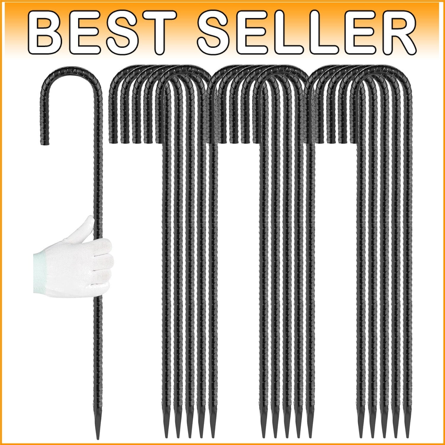 Durable Black Coated Rebar Stakes - 24" Length for Tents & More - 16 Pack