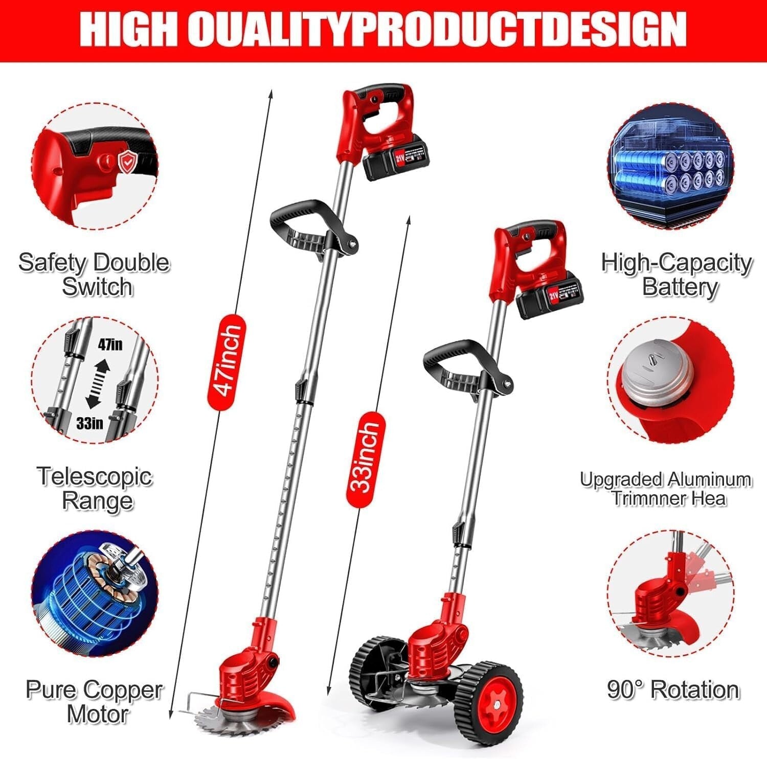 Powerful 21V Cordless Weed Wacker with Adjustable Length - Lightweight Care