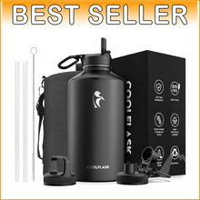 Load image into Gallery viewer, Magic Black 128 oz Insulated Water Jug with Straw &amp; 3 Lids - Ultimate Hydration