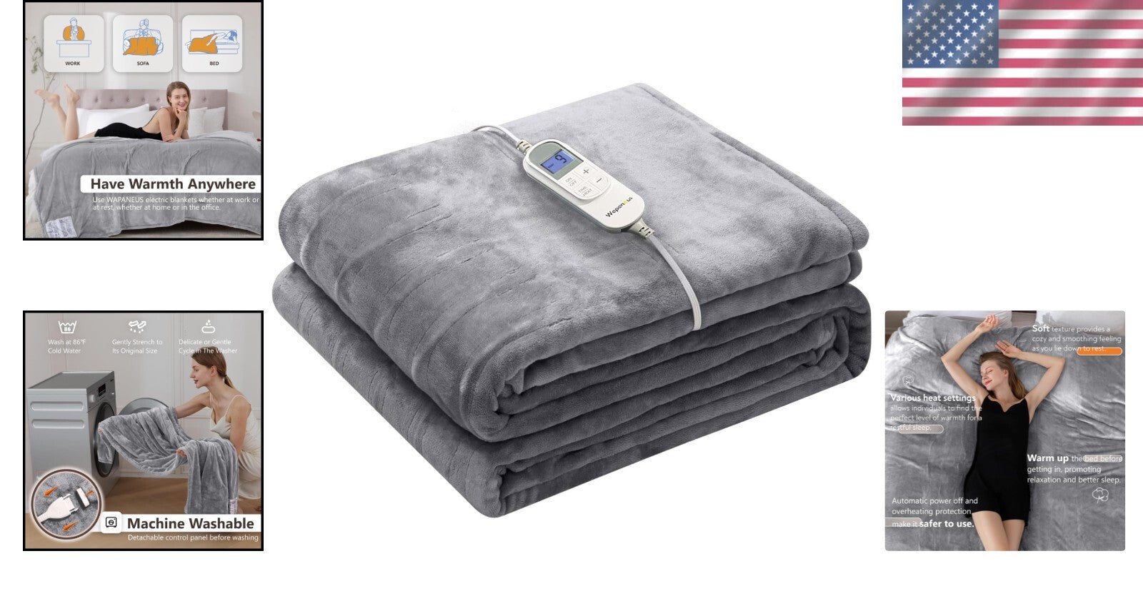 ETL Certified Heated Blanket Throw - Warm & Soft for Home & Camping, 72" x 84"