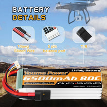 Load image into Gallery viewer, Premium 14.8V 6500mAh 80C Lipo 4S Battery Pair with TR Plug for Drones &amp; RC Toys