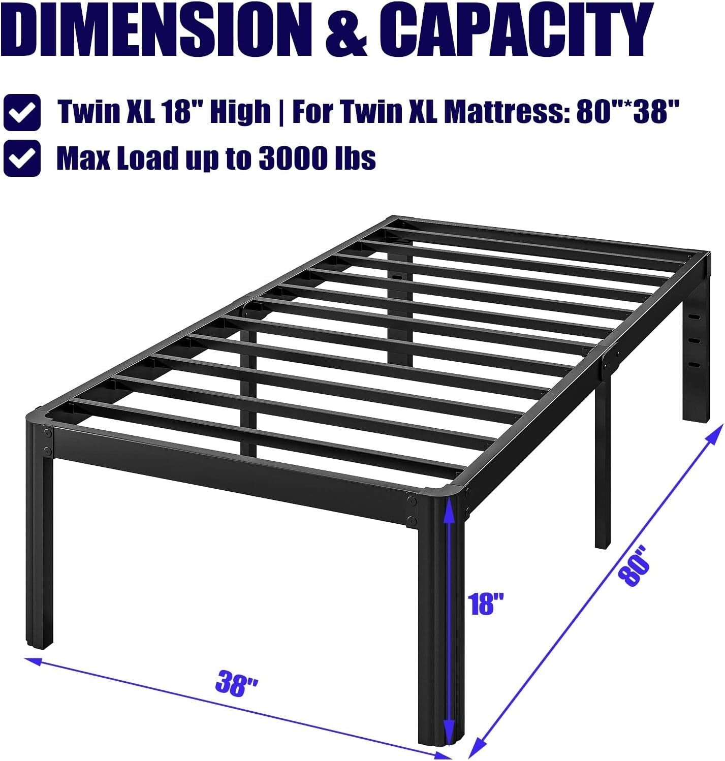 Twin XL Heavy Duty Platform Bed Frame - No Box Spring Required, Rounded Corners