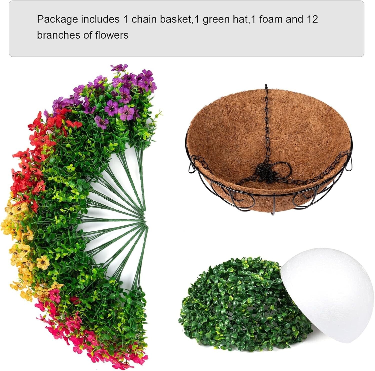 Elegant Faux Hanging Flower Basket with UV Resistant Design for Outdoors