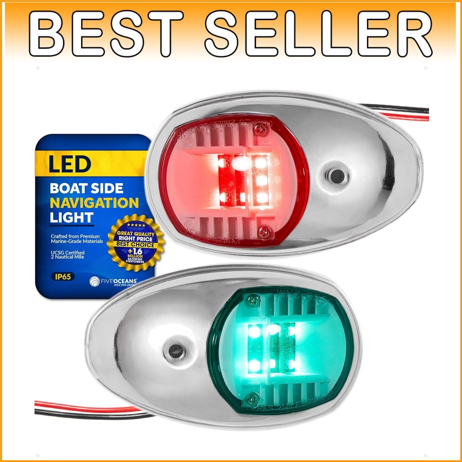 Bright Waterproof Navigation Lights - Red & Green LED Boat Lights, Marine Grade