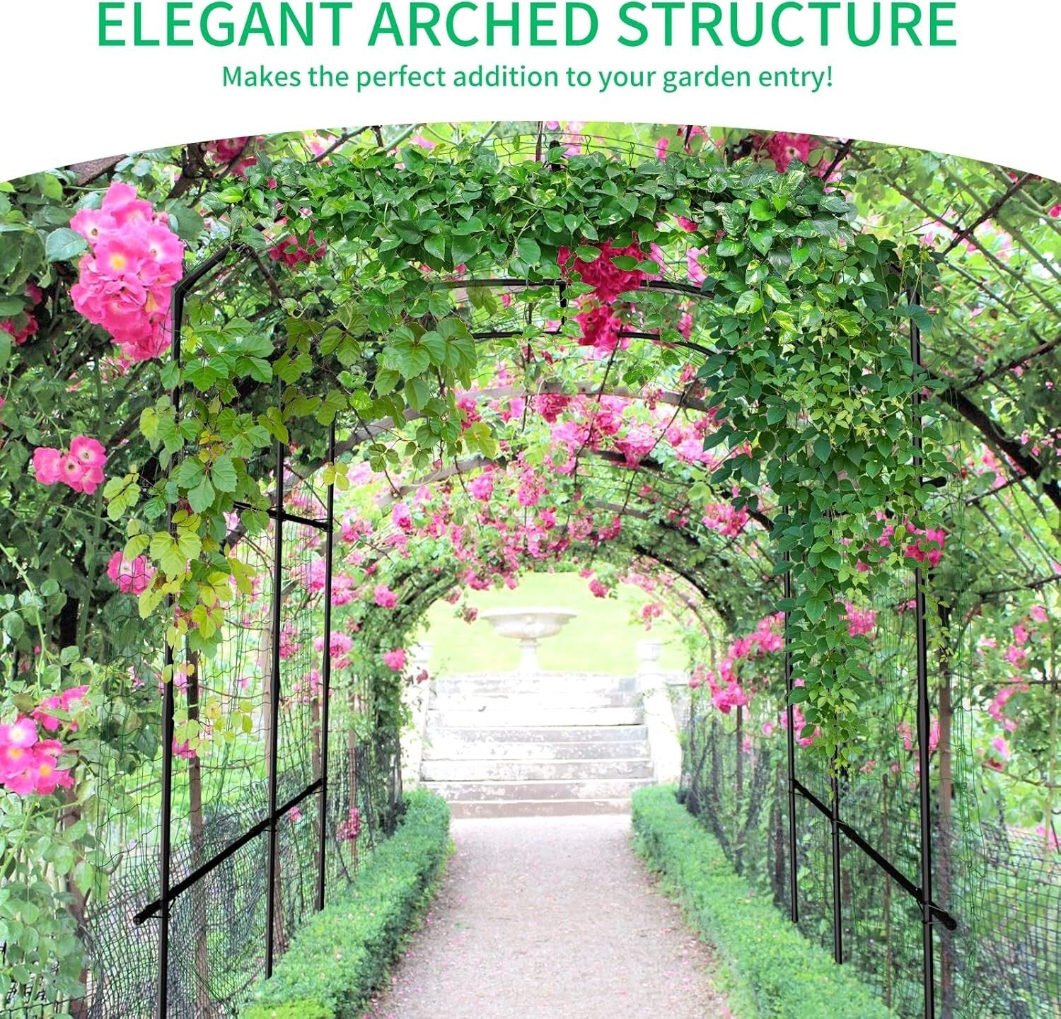 Classic 87-Inch Tall Metal Garden Arch Trellis for Climbing Plants Support