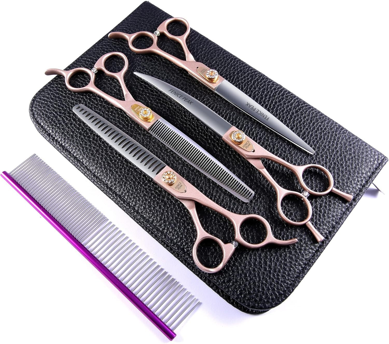 7'' Rose Gold Professional Dog Grooming Scissors Set - 4-Piece Stainless Steel