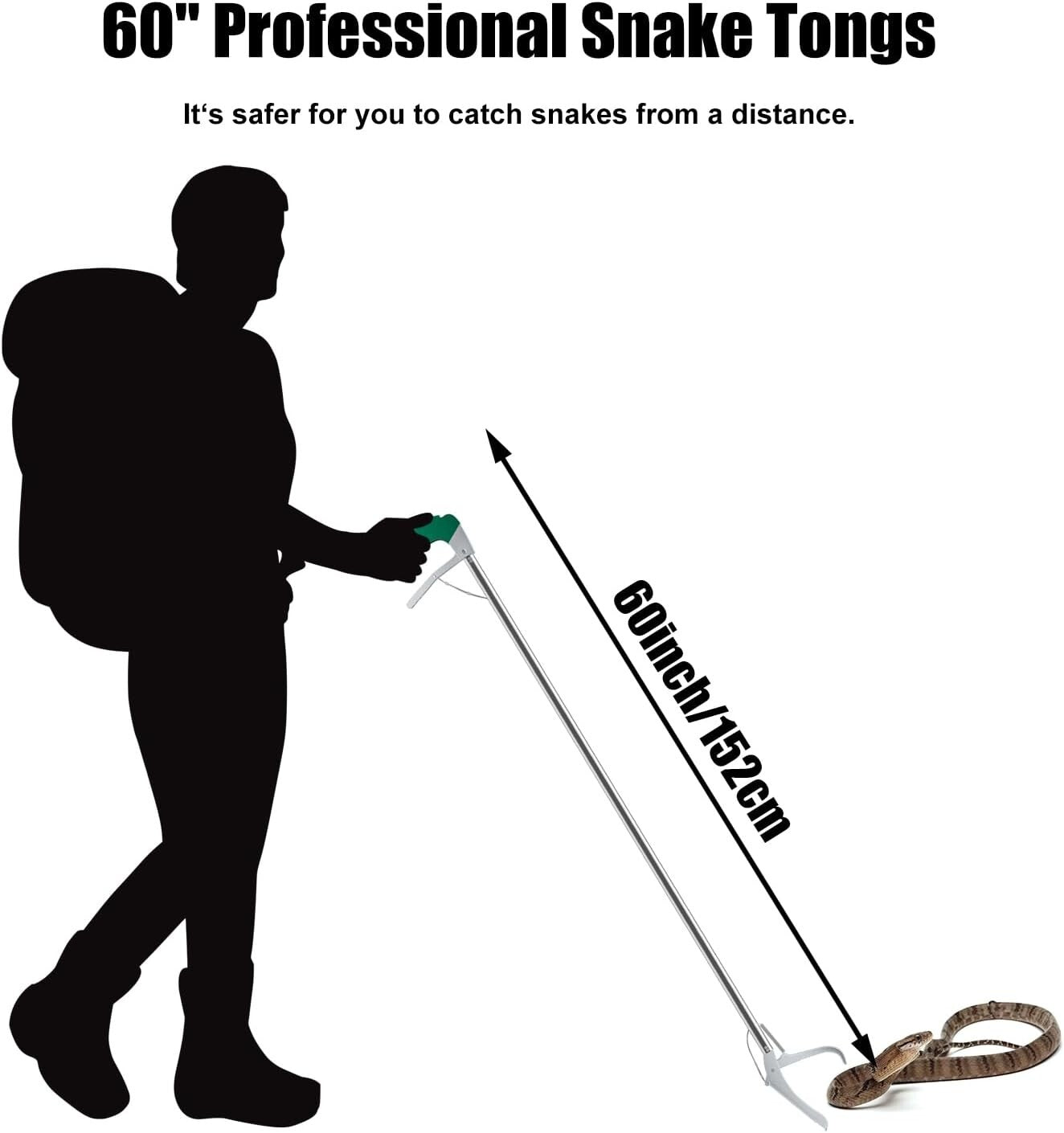 Extra Long 60” Stainless Steel Snake Tongs with Non-Slip Grip - Catch Humanely