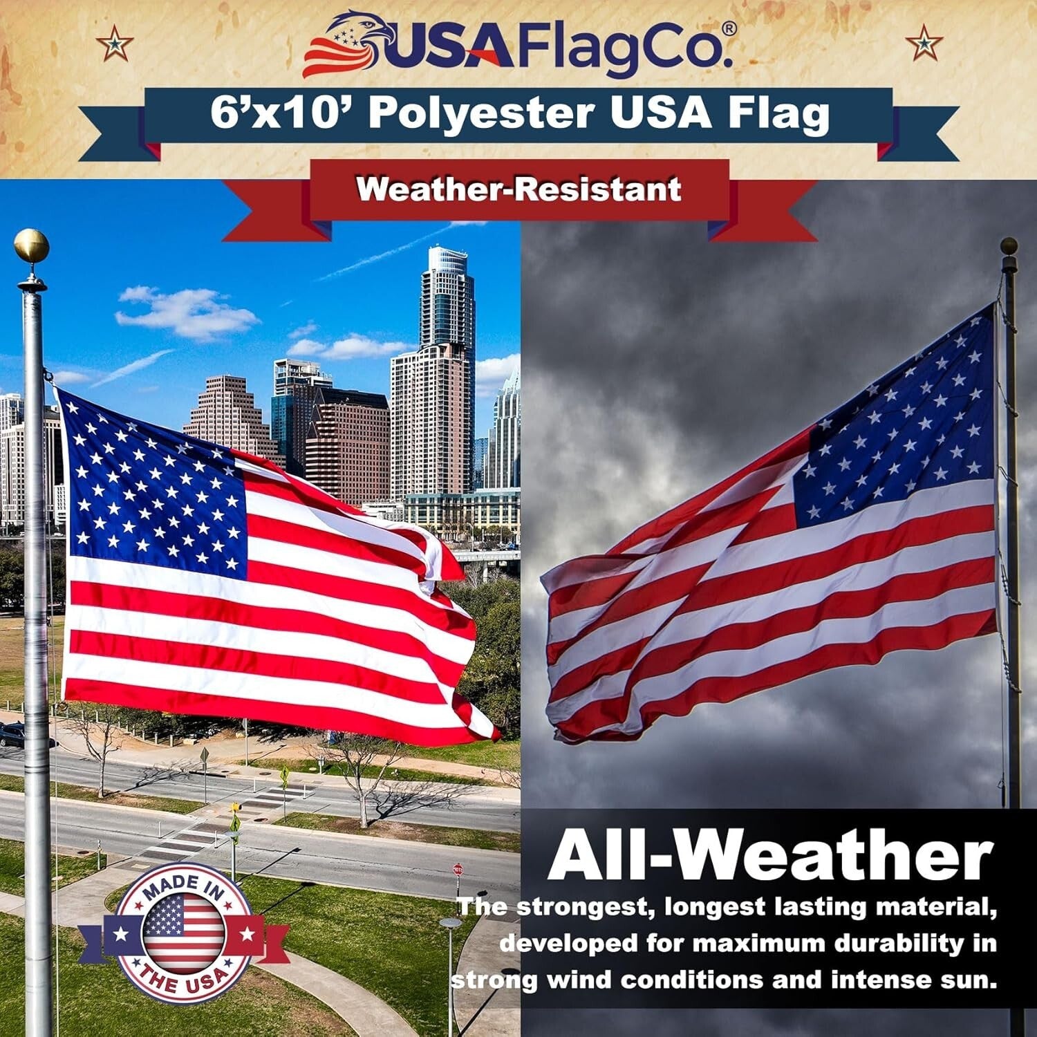 Durable 6'x10' Outdoor American Flag - Weatherproof & Fade Resistant Design