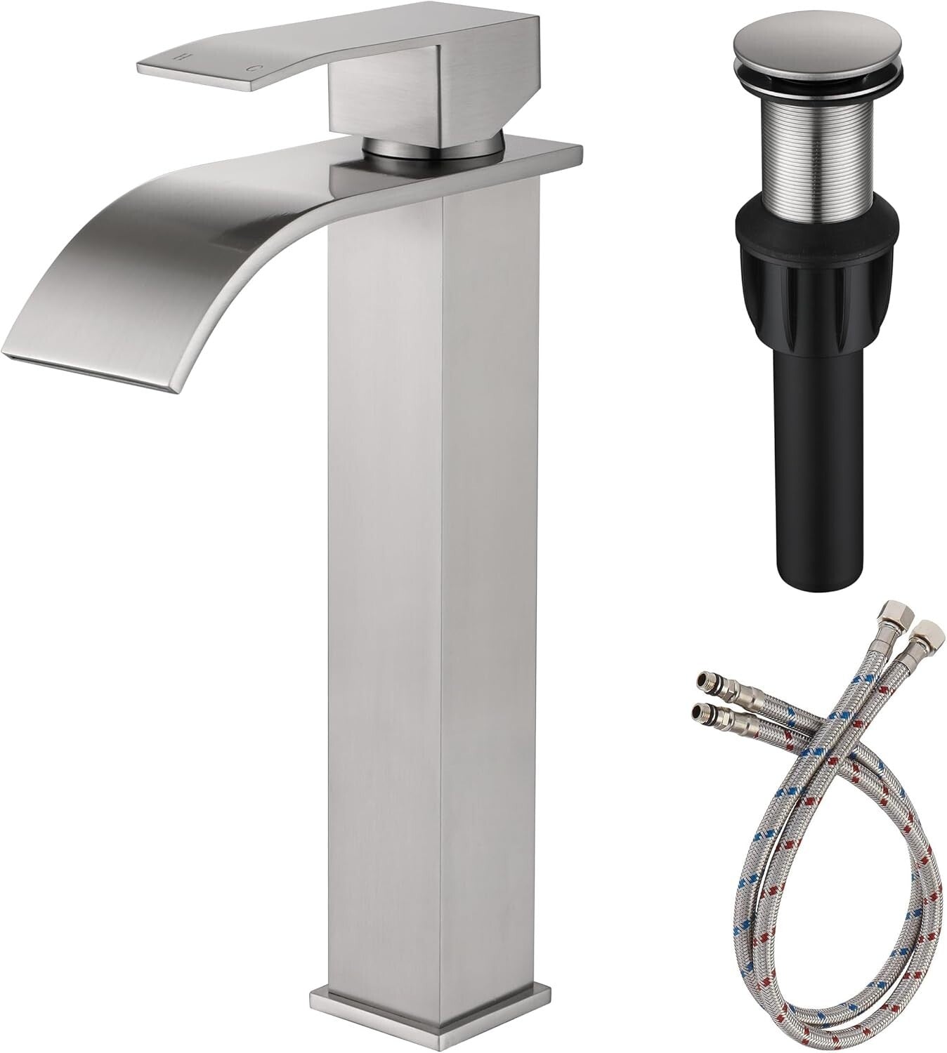 Elegant Waterfall Sink Faucet - Durable Single Handle in Brushed Nickel Finish