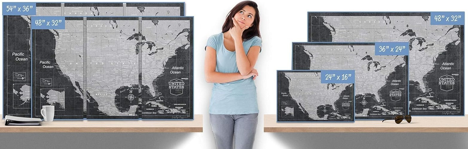 24" x 16" Modern Slate Travel Map Board with Push Pins - Handmade in Ohio