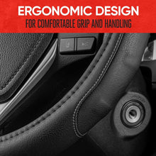 Load image into Gallery viewer, Durable Black Faux Leather Steering Wheel Covers with Accent Stitching - 2 Pack