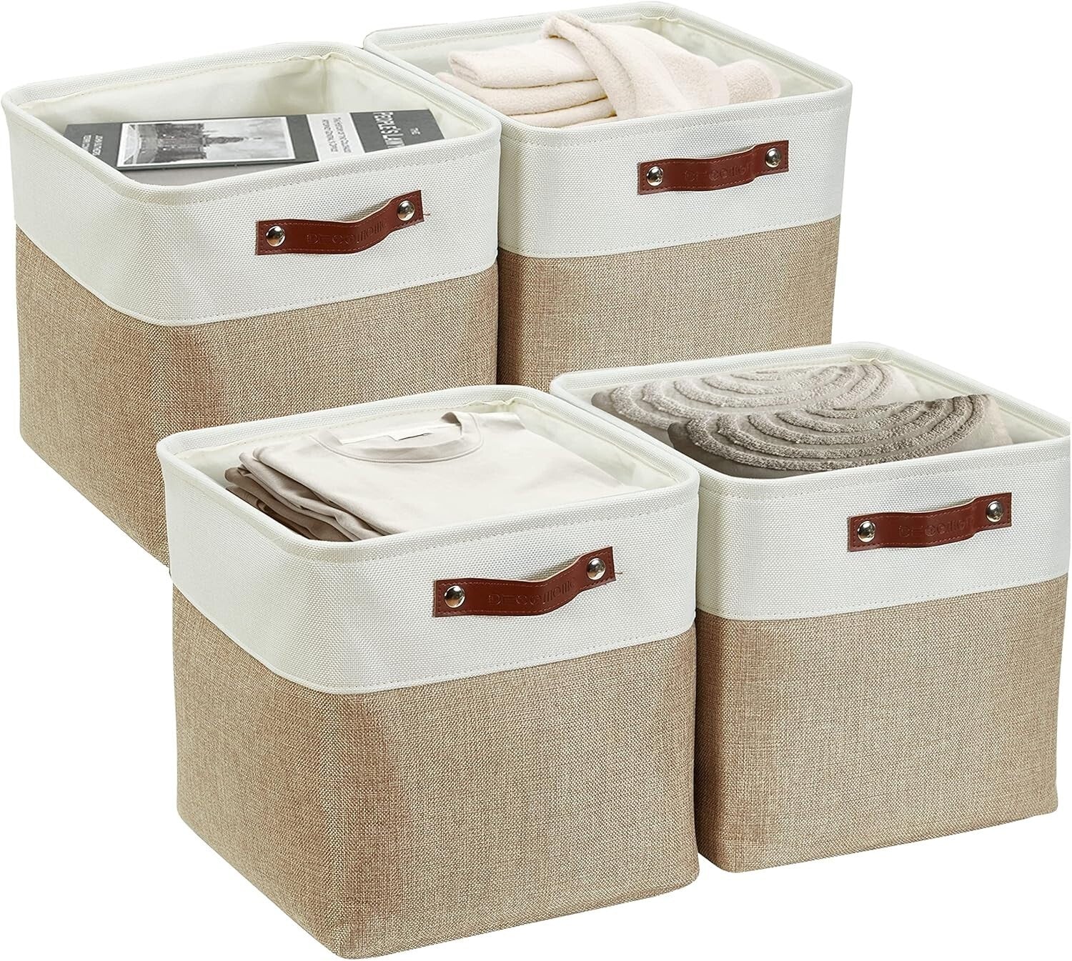 Durable 13 Inch Cube Storage Bins - Beige & White - Perfect for Organizing