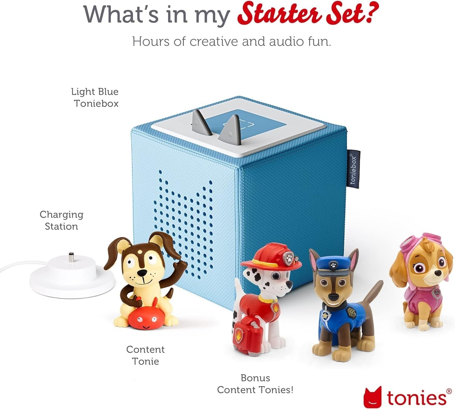 Interactive Light Blue Toniebox with Charging Station and Favorite Characters