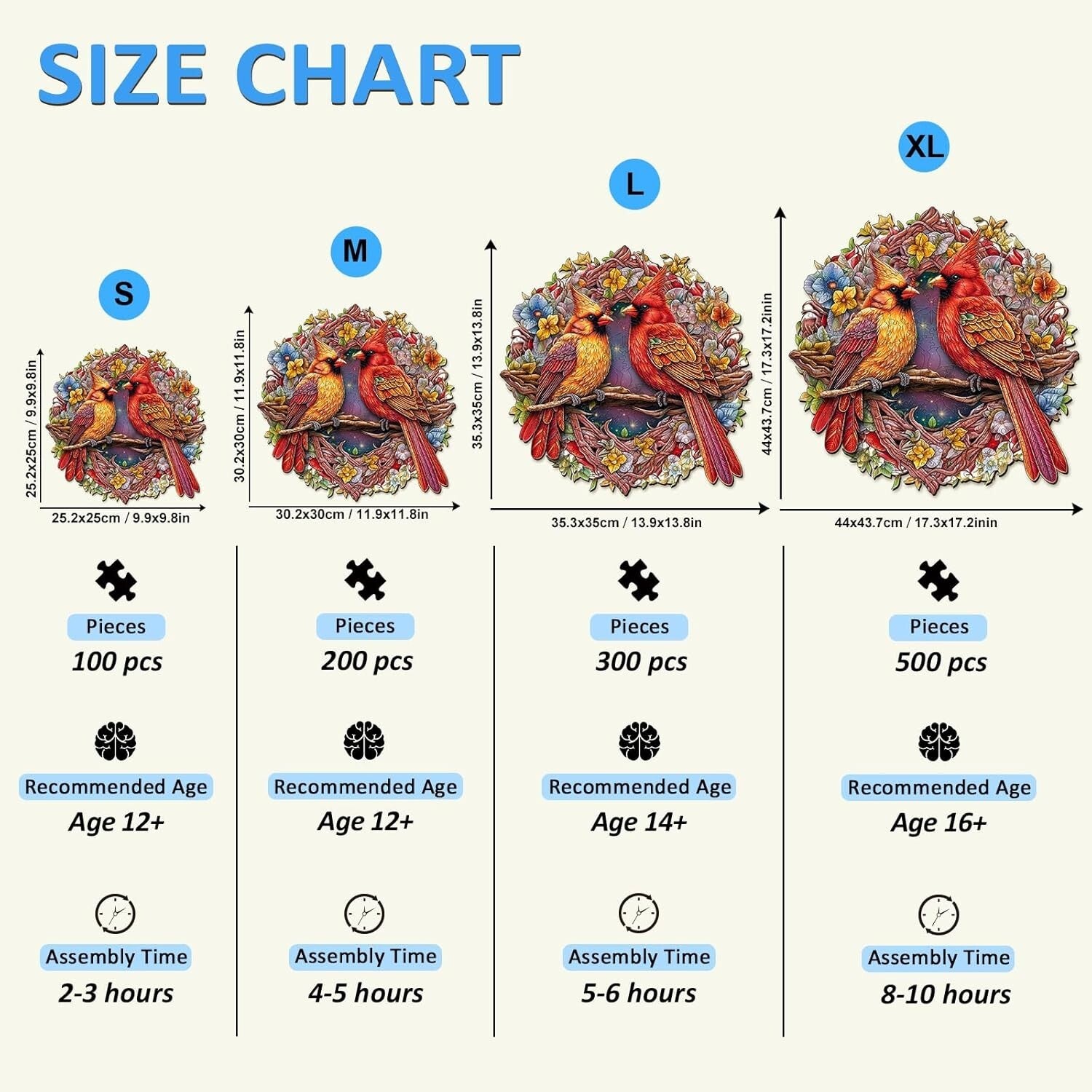 Delightful Cardinal Wooden Puzzle - 300-Piece Family Game Night Essential