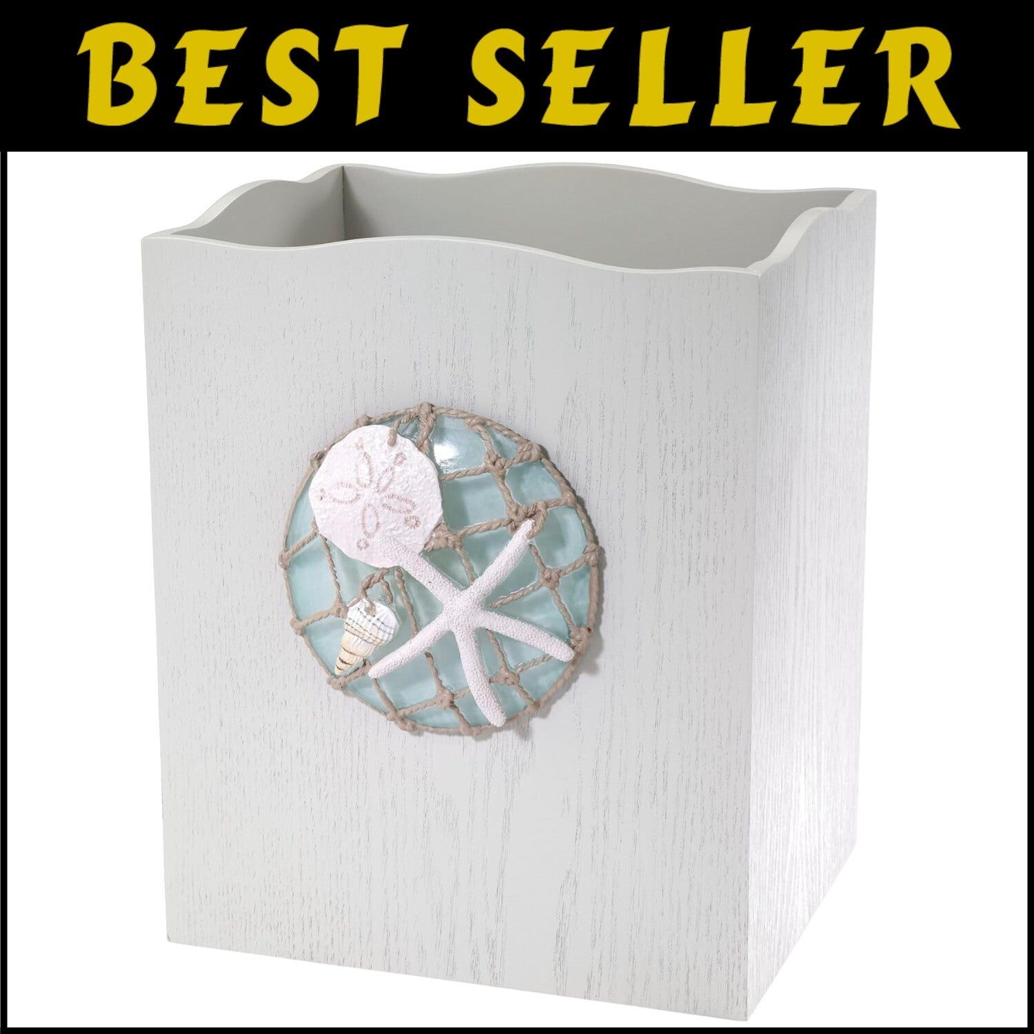Hand-Painted Resin Trash Can with Nautical Design - Beach Home Essential